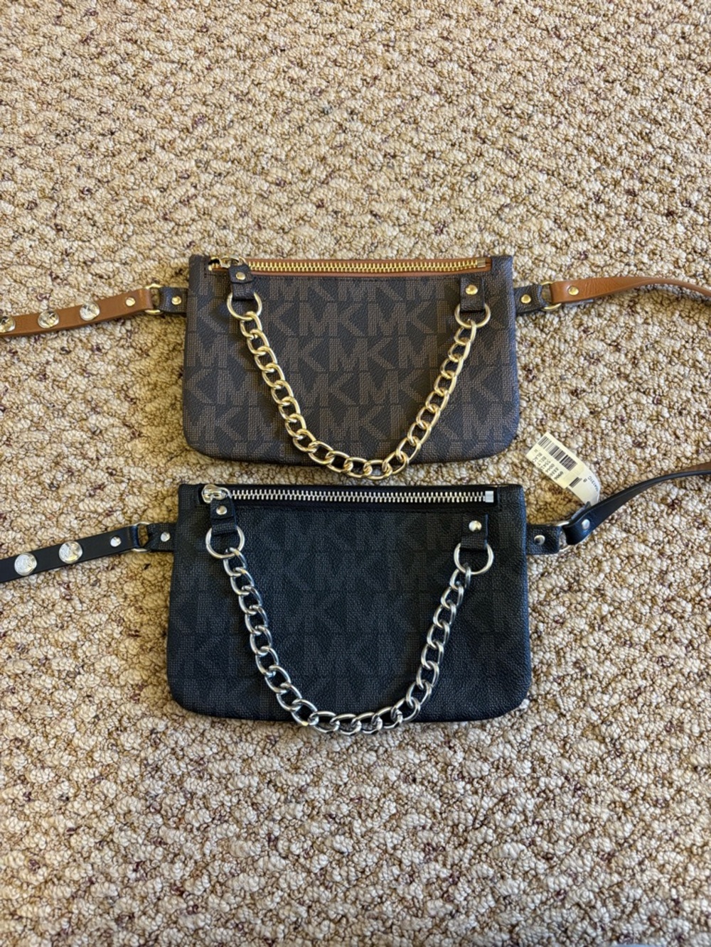 MUST GO! Michael Kors Signature Chain Belt Crossbody Bag Set - Brown & Black